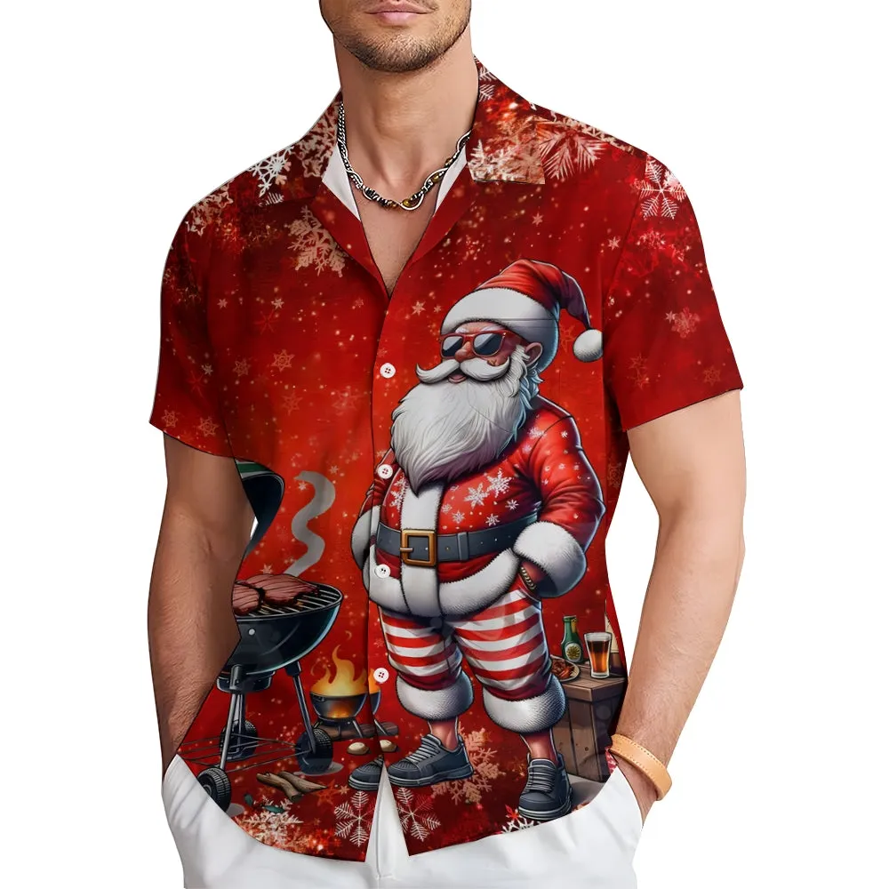Christmas BBQ Santa Chest Pocket Hawaiian Shirt 2411007736