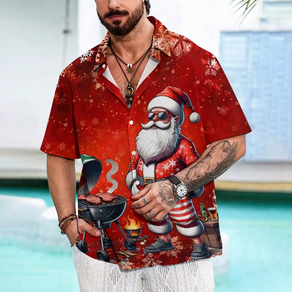 Christmas BBQ Santa Chest Pocket Hawaiian Shirt 2411007736
