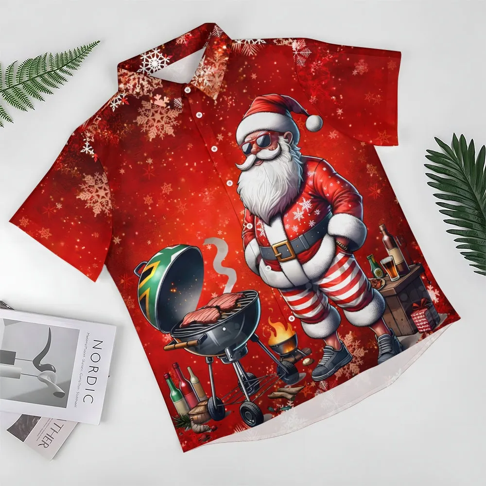 Christmas BBQ Santa Chest Pocket Hawaiian Shirt 2411007736
