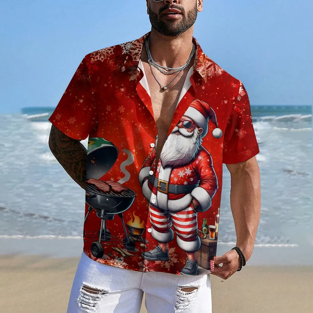 Christmas BBQ Santa Chest Pocket Hawaiian Shirt 2411007736