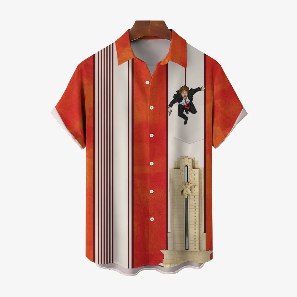 Christmas Movie Characters DIE Chest Pocket Bowling Shirt 2411011833