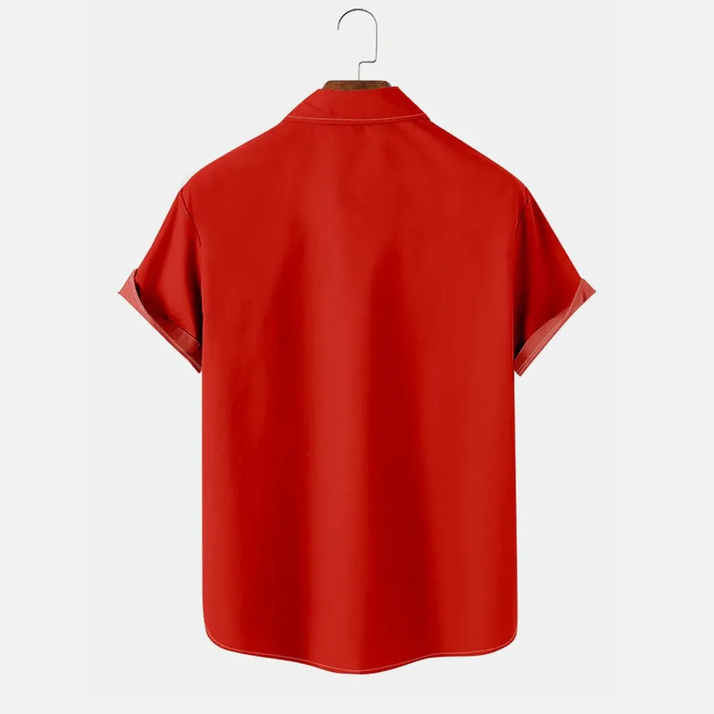 Christmas Santa Fun Stripe Print Short Sleeve Shirt