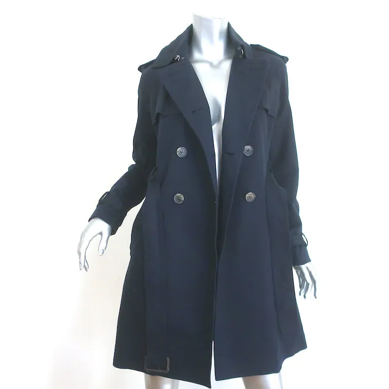 Club Monaco Trench Coat Navy Stretch Cotton Size Medium Belted Jacket
