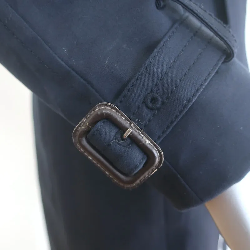 Club Monaco Trench Coat Navy Stretch Cotton Size Medium Belted Jacket