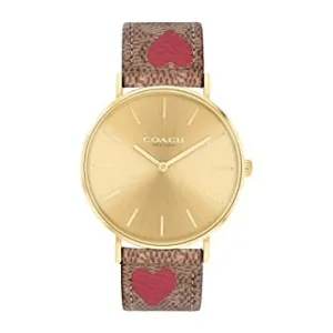 COACH 14503886 Gold Dial Brown Leather Strap Ladies 36mm Perry Watch