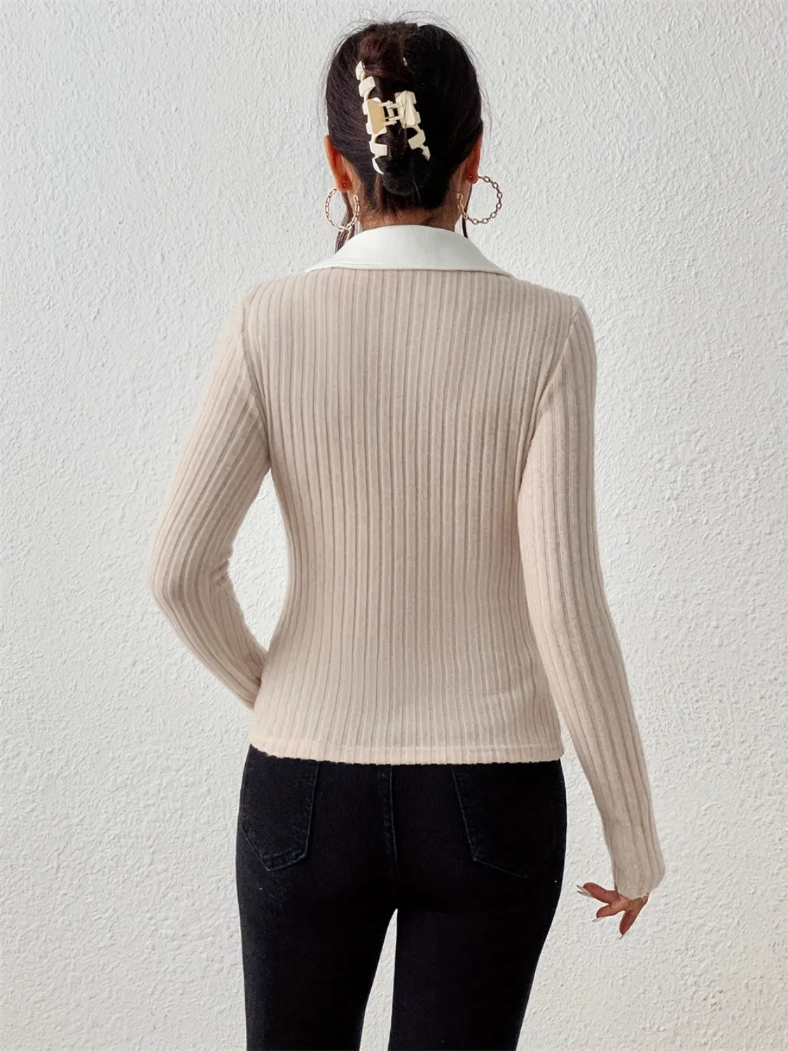 Collar Long Sleeve T-Shirt