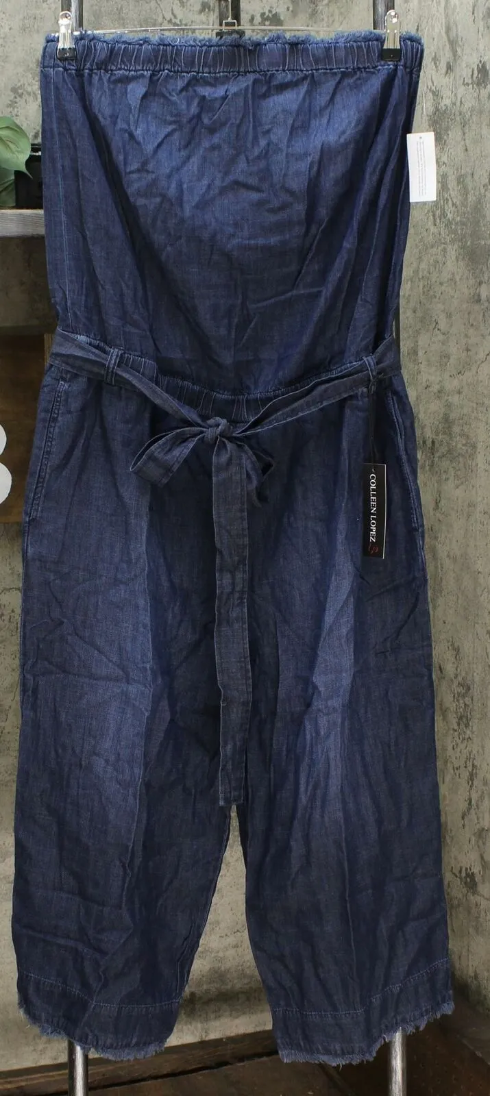 Colleen Lopez Women's Strapless Denim Jumpsuit With Belted Waist