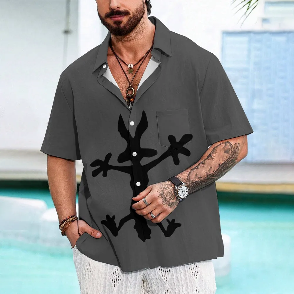 Coyote Splat Hitting Cartoon Print Casual Short Sleeve Shirt 2411012309