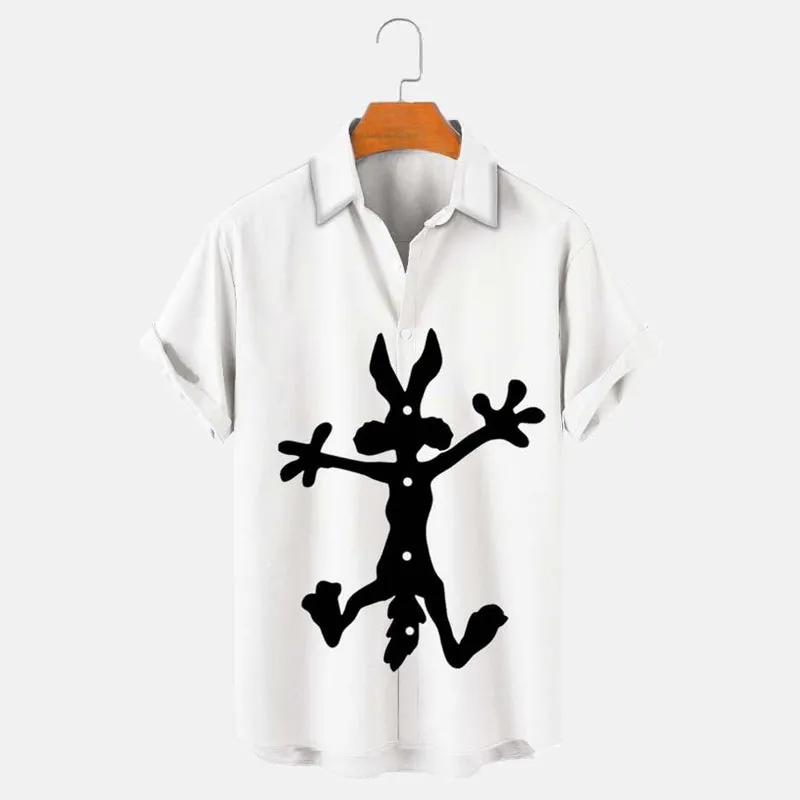 Coyote Splat Hitting Cartoon Print Casual Short Sleeve Shirt 2411012309