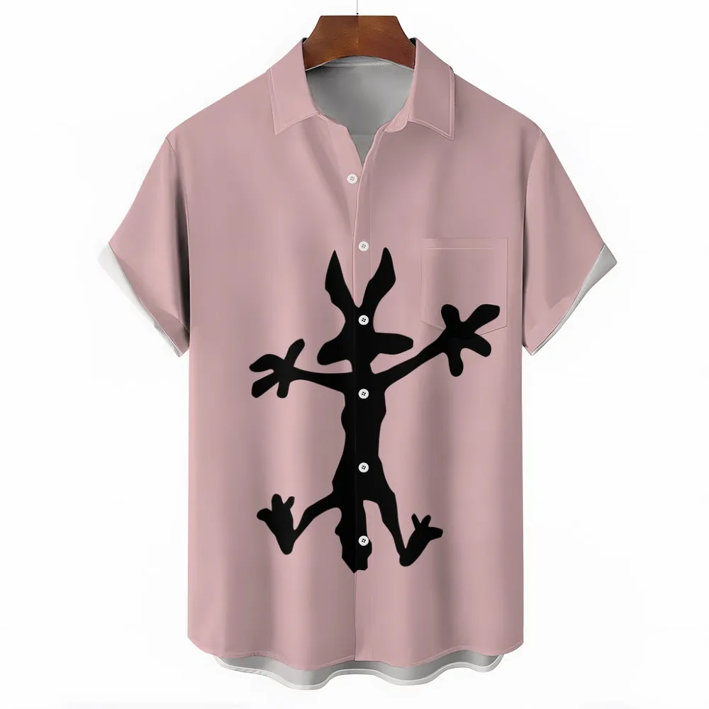Coyote Splat Hitting Cartoon Print Casual Short Sleeve Shirt 2411012309