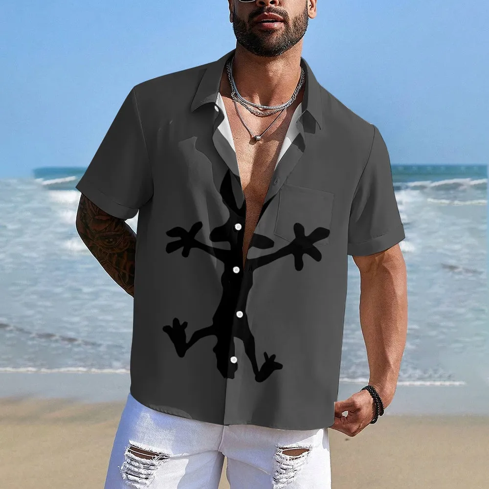 Coyote Splat Hitting Cartoon Print Casual Short Sleeve Shirt 2411012309
