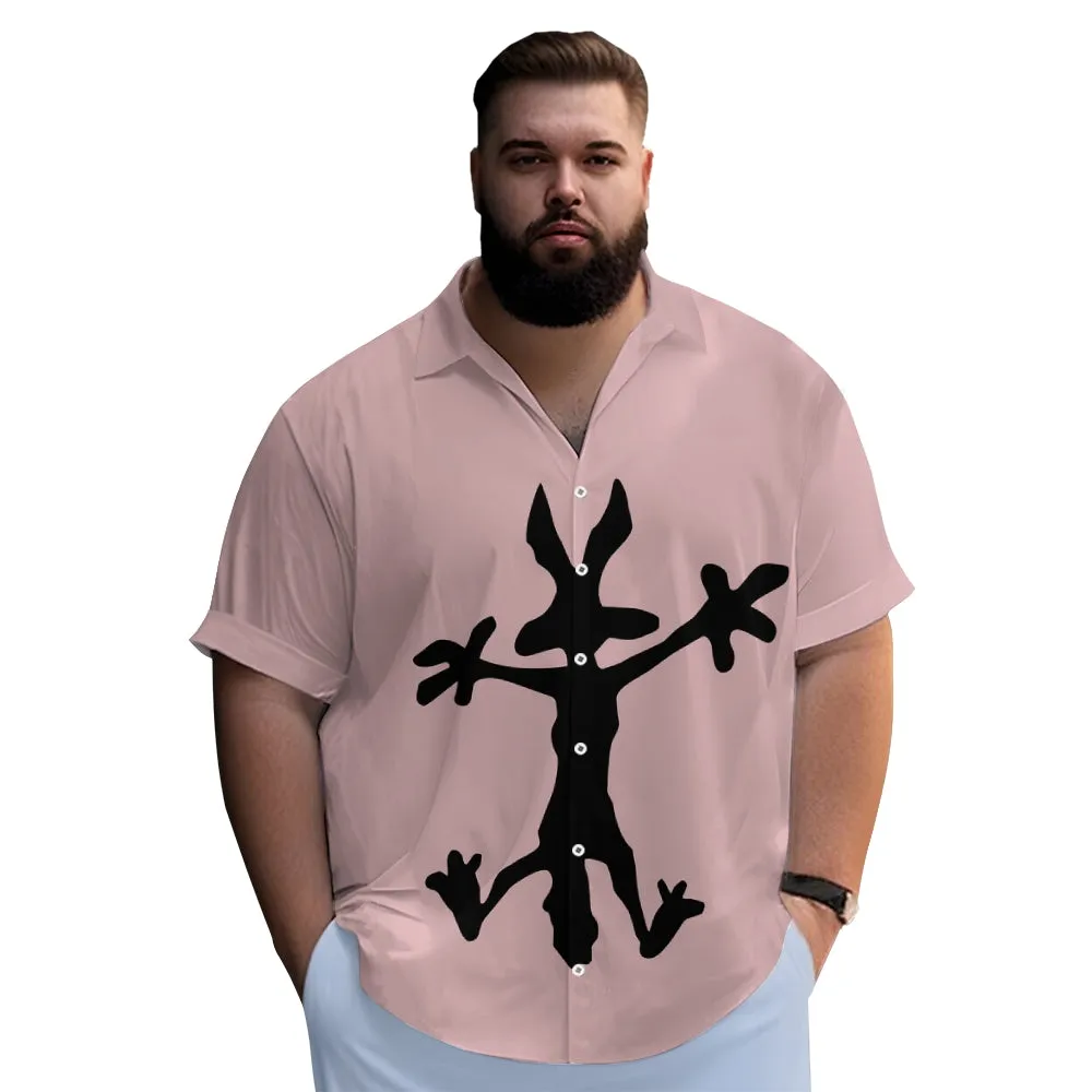 Coyote Splat Hitting Cartoon Print Casual Short Sleeve Shirt 2411012309