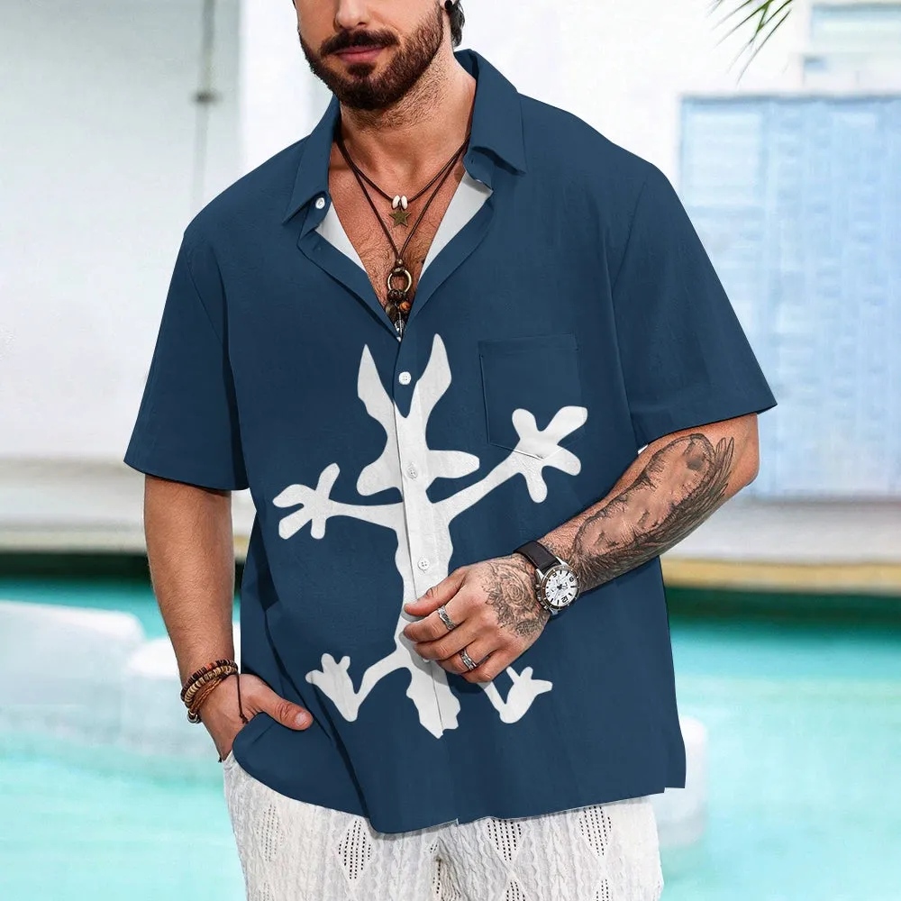 Coyote Splat Hitting Cartoon Print Casual Short Sleeve Shirt 2411012309