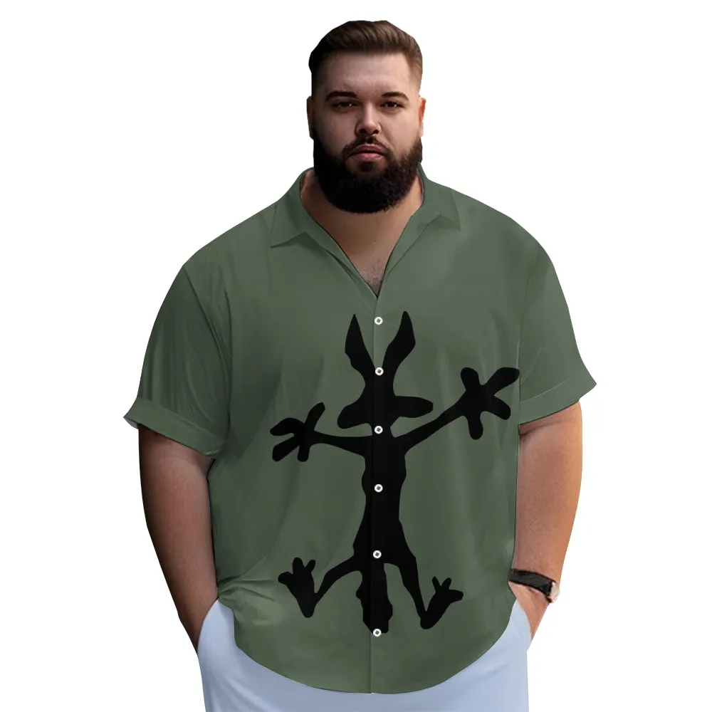 Coyote Splat Hitting Cartoon Print Casual Short Sleeve Shirt 2411012309