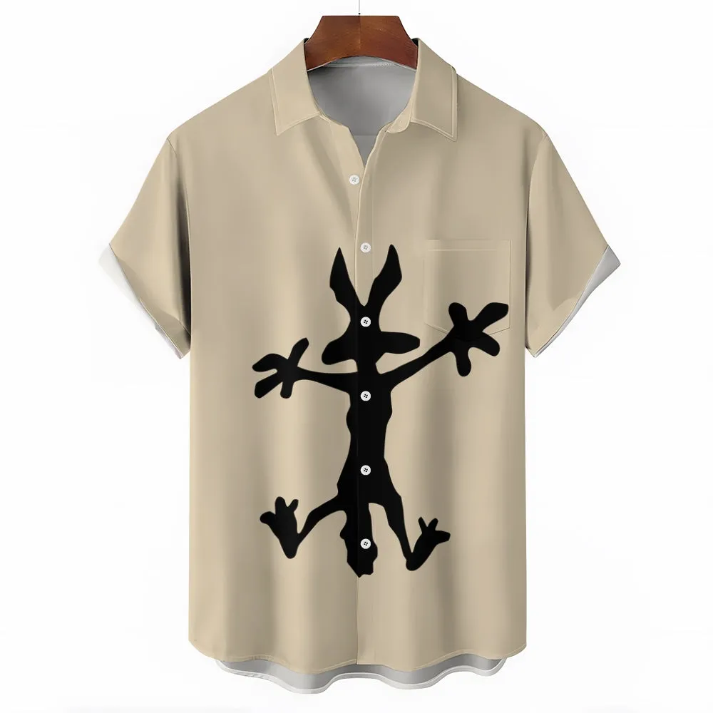 Coyote Splat Hitting Cartoon Print Casual Short Sleeve Shirt 2411012309