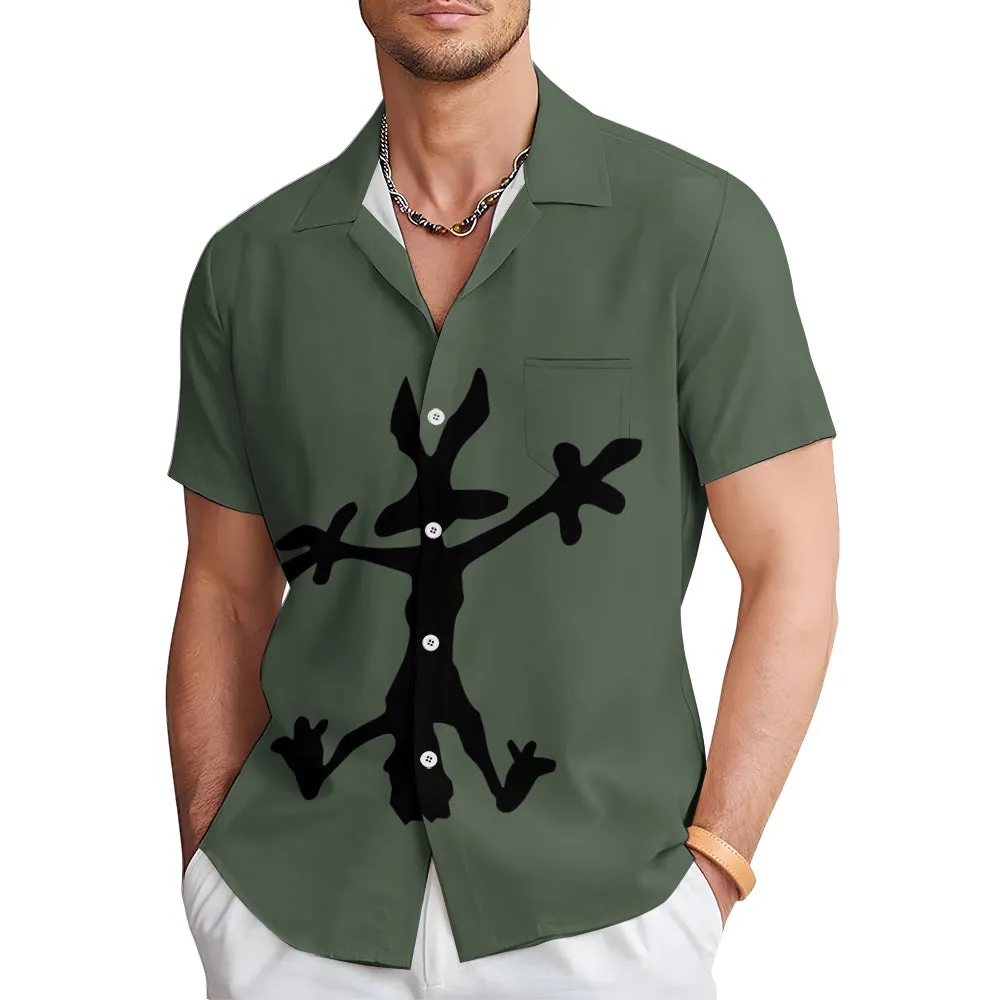 Coyote Splat Hitting Cartoon Print Casual Short Sleeve Shirt 2411012309
