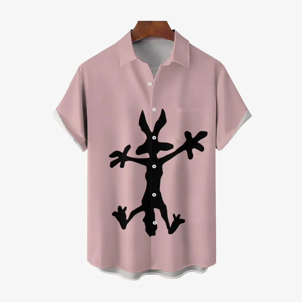 Coyote Splat Hitting Cartoon Print Casual Short Sleeve Shirt 2411012309