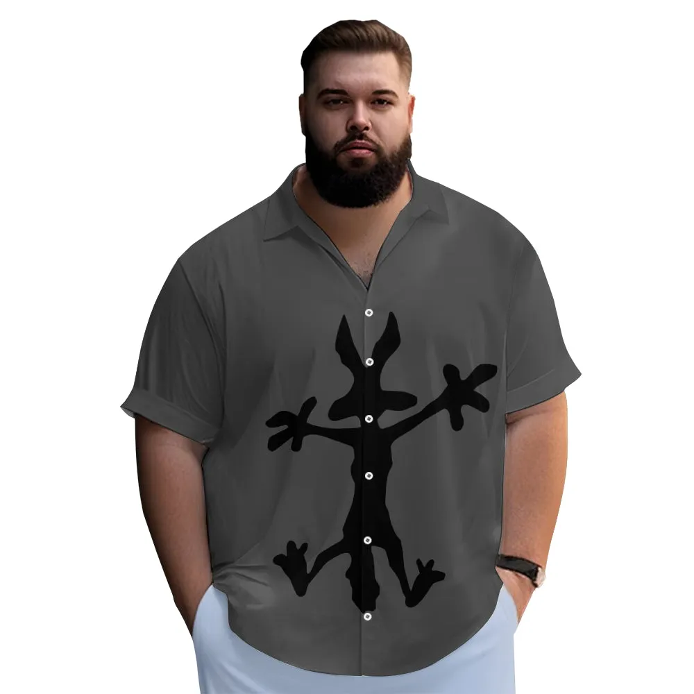 Coyote Splat Hitting Cartoon Print Casual Short Sleeve Shirt 2411012309