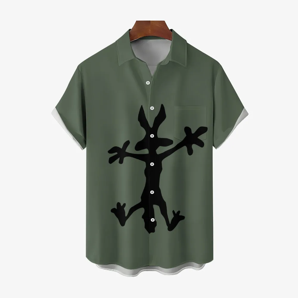 Coyote Splat Hitting Cartoon Print Casual Short Sleeve Shirt 2411012309