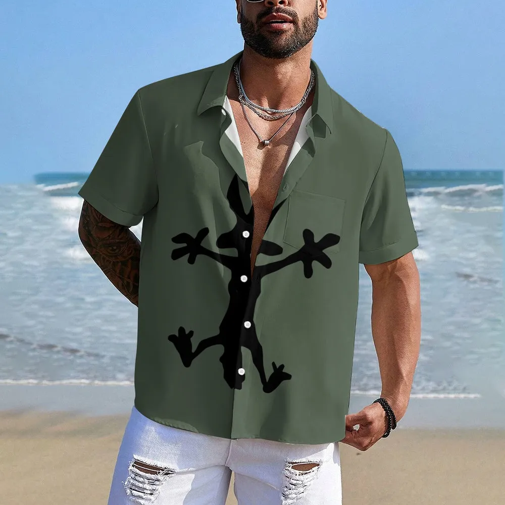 Coyote Splat Hitting Cartoon Print Casual Short Sleeve Shirt 2411012309