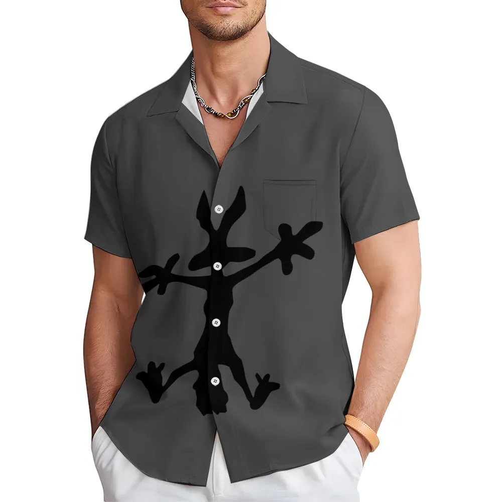 Coyote Splat Hitting Cartoon Print Casual Short Sleeve Shirt 2411012309