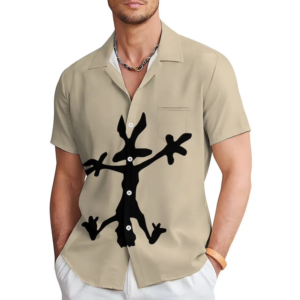 Coyote Splat Hitting Cartoon Print Casual Short Sleeve Shirt 2411012309