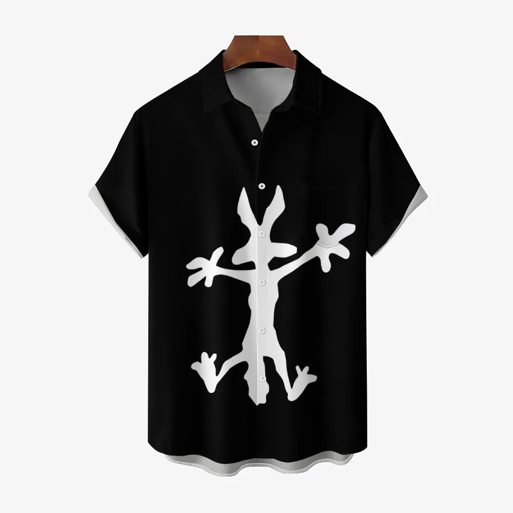 Coyote Splat Hitting Cartoon Print Casual Short Sleeve Shirt 2411012309