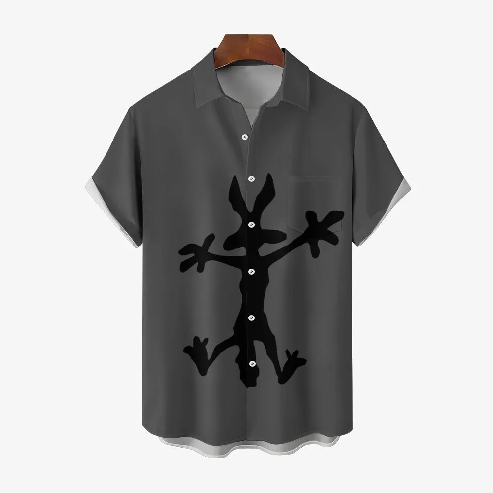 Coyote Splat Hitting Cartoon Print Casual Short Sleeve Shirt 2411012309