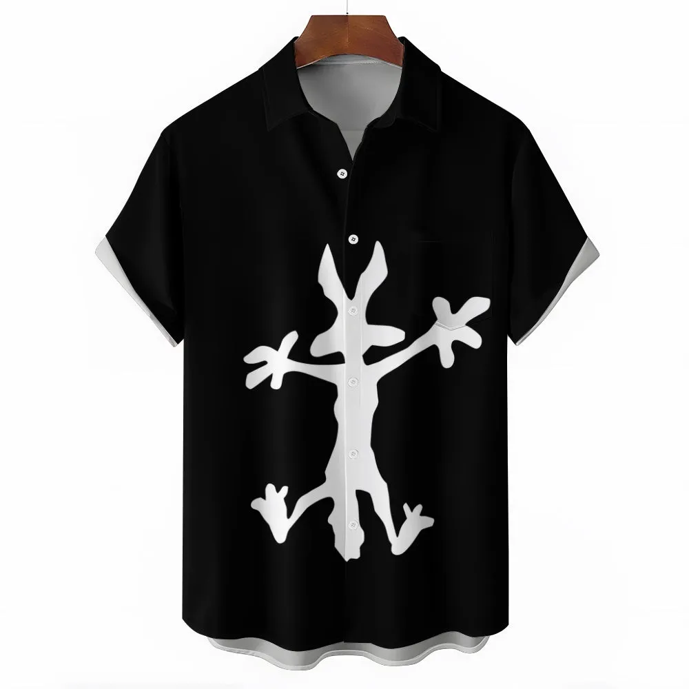 Coyote Splat Hitting Cartoon Print Casual Short Sleeve Shirt 2411012309