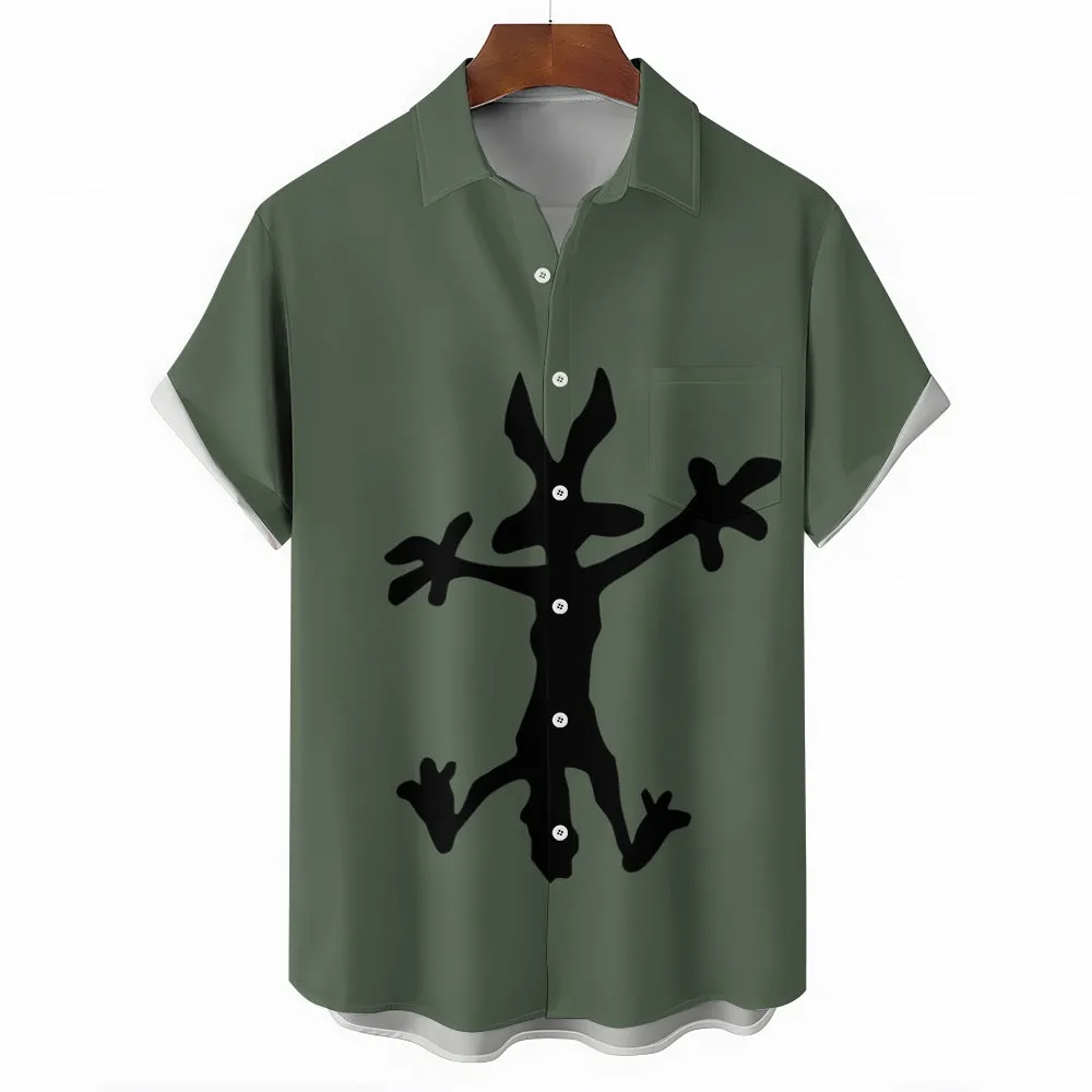 Coyote Splat Hitting Cartoon Print Casual Short Sleeve Shirt 2411012309