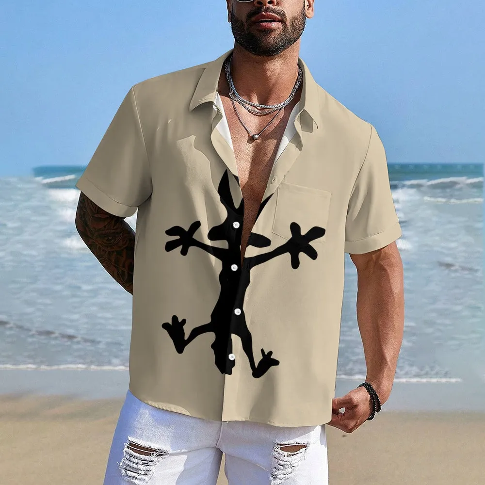Coyote Splat Hitting Cartoon Print Casual Short Sleeve Shirt 2411012309