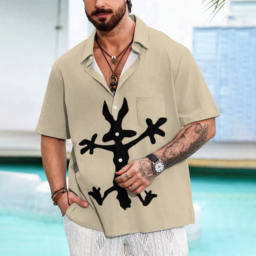 Coyote Splat Hitting Cartoon Print Casual Short Sleeve Shirt 2411012309
