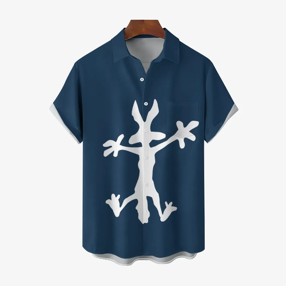 Coyote Splat Hitting Cartoon Print Casual Short Sleeve Shirt 2411012309