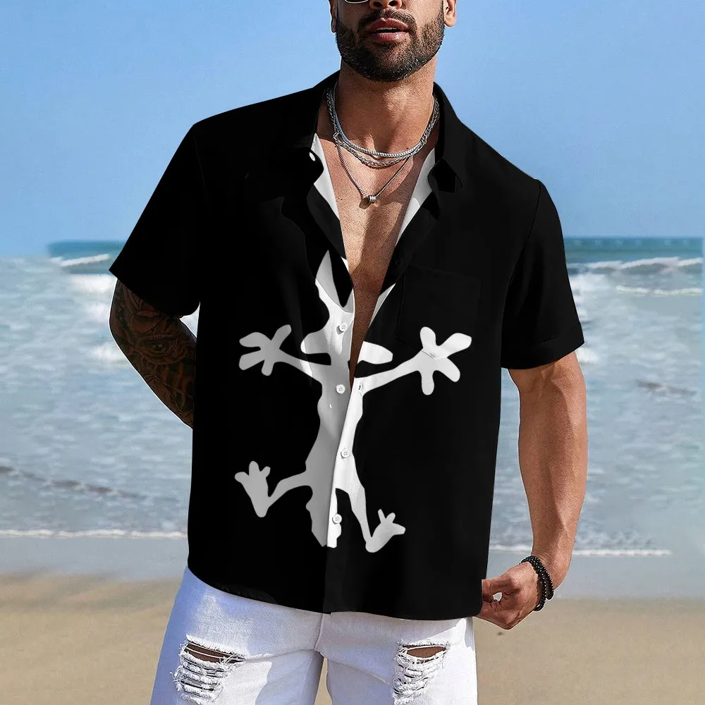 Coyote Splat Hitting Cartoon Print Casual Short Sleeve Shirt 2411012309