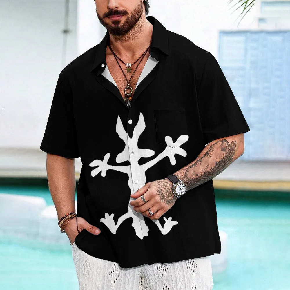 Coyote Splat Hitting Cartoon Print Casual Short Sleeve Shirt 2411012309