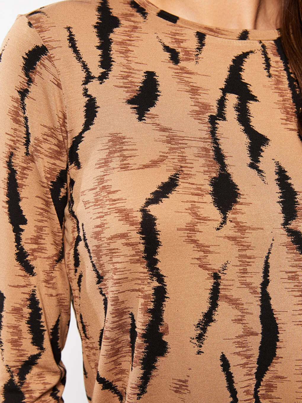 Crew Neck Patterned Long Sleeve Women's T-Shirt