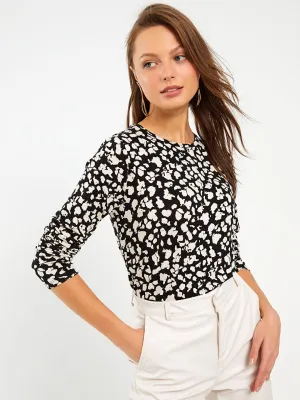 Crew Neck Patterned Long Sleeve Women's T-Shirt