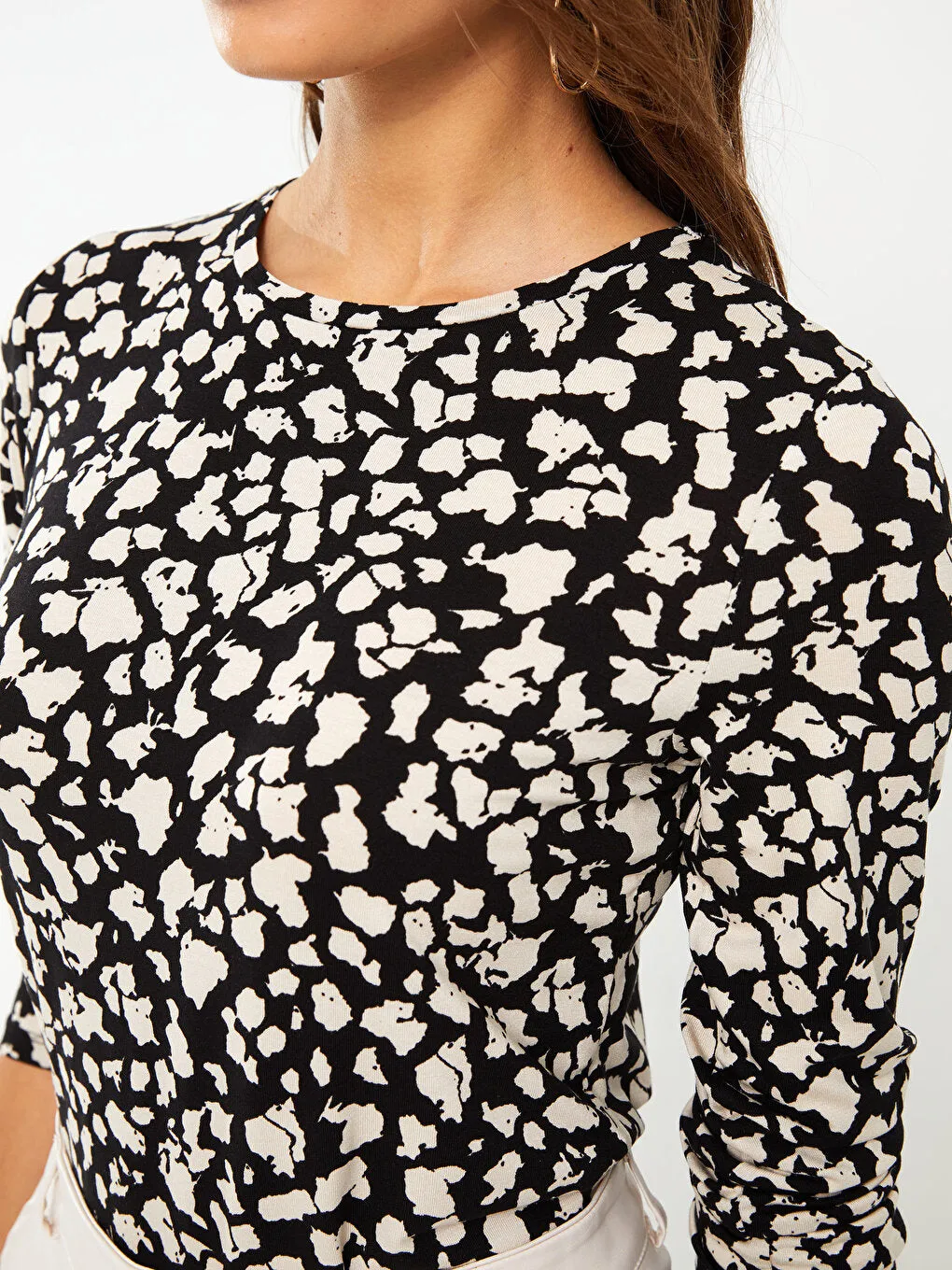 Crew Neck Patterned Long Sleeve Women's T-Shirt