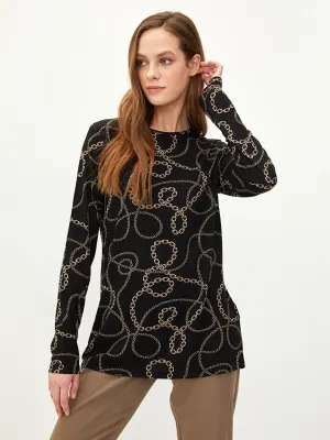 Crew Neck Patterned Long Sleeve Women's T-Shirt