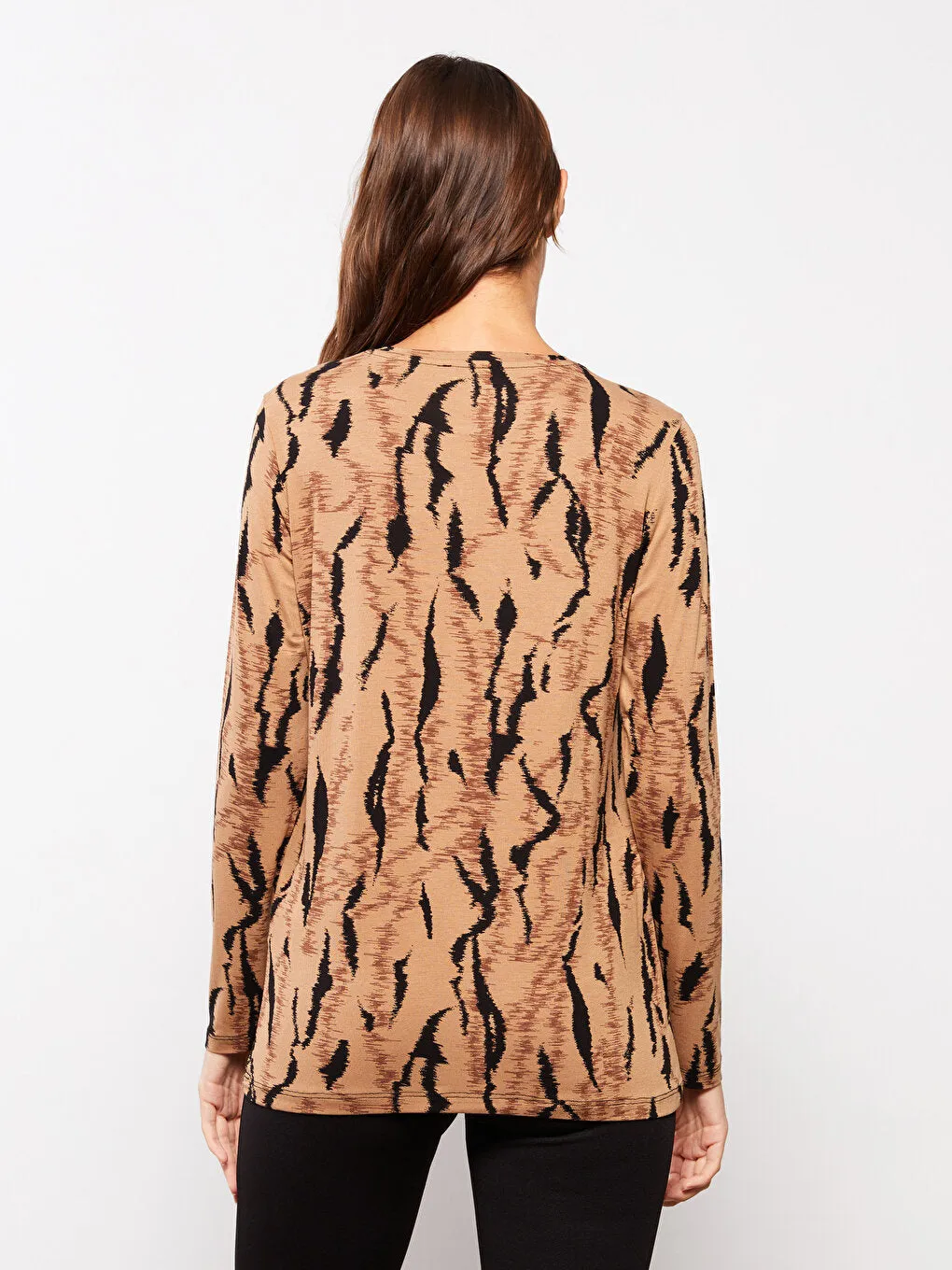 Crew Neck Patterned Long Sleeve Women's T-Shirt