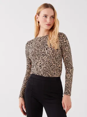 Crew Neck Patterned Long Sleeve Women's T-Shirt