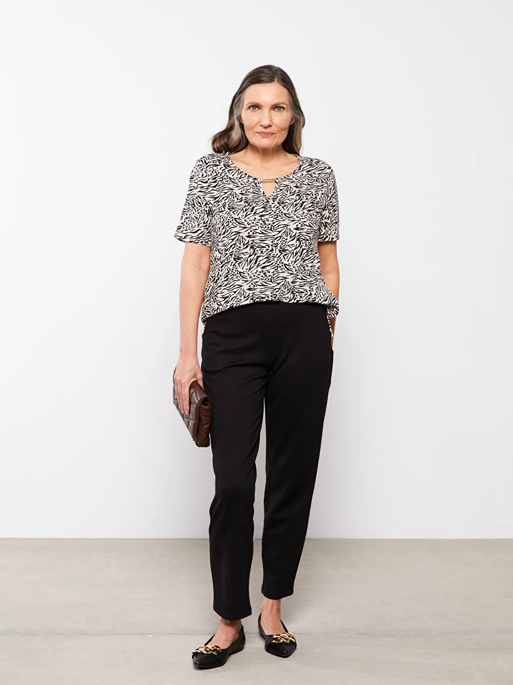 Crew Neck Patterned Short Sleeve Women's T-Shirt