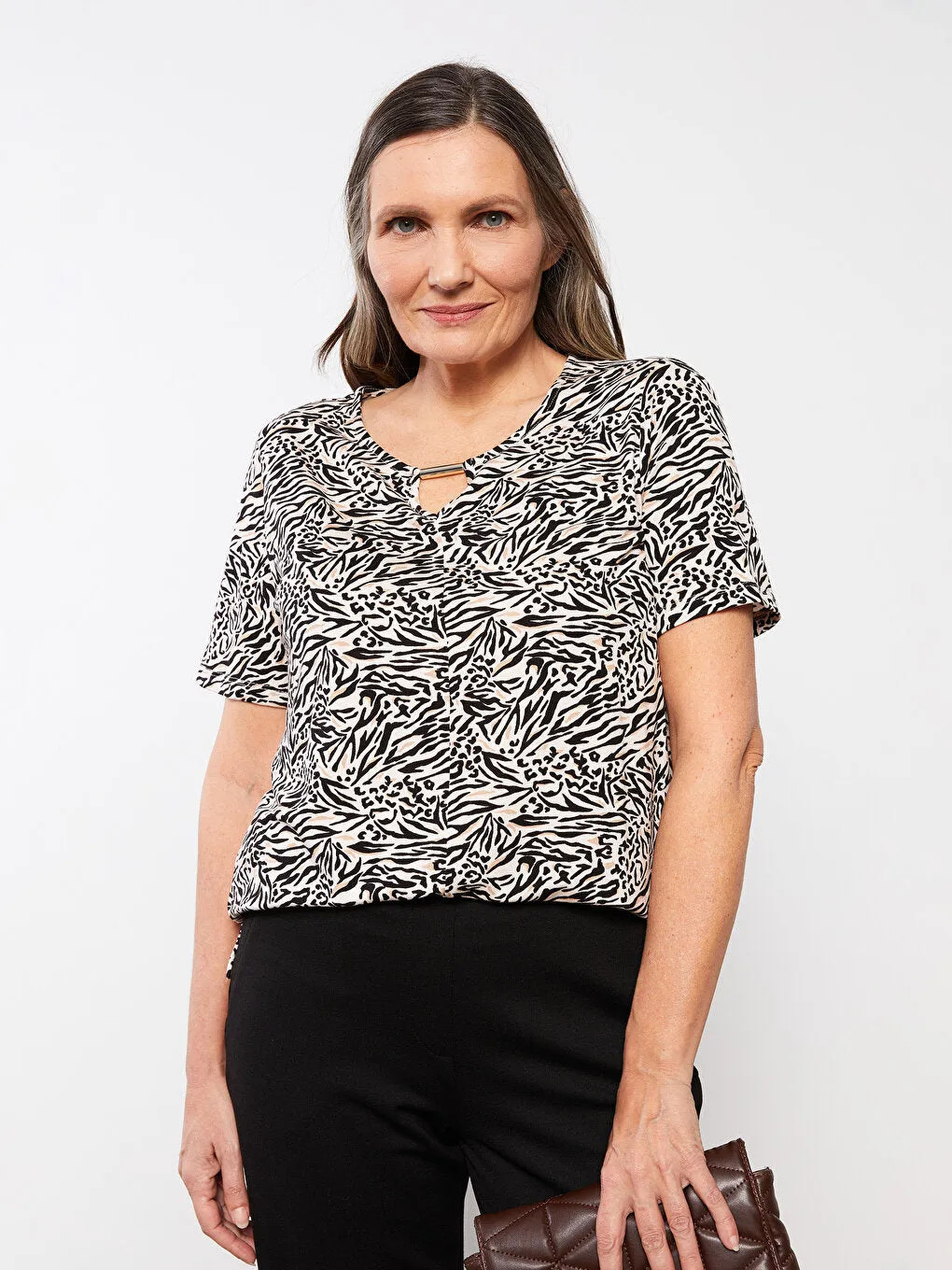 Crew Neck Patterned Short Sleeve Women's T-Shirt