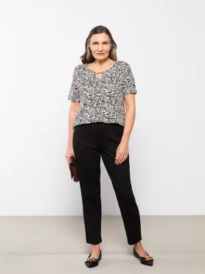 Crew Neck Patterned Short Sleeve Women's T-Shirt