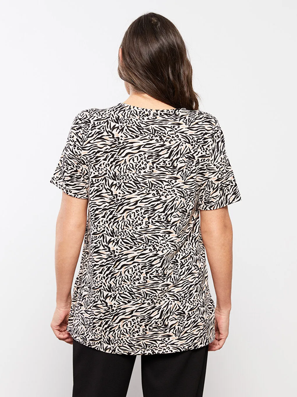 Crew Neck Patterned Short Sleeve Women's T-Shirt