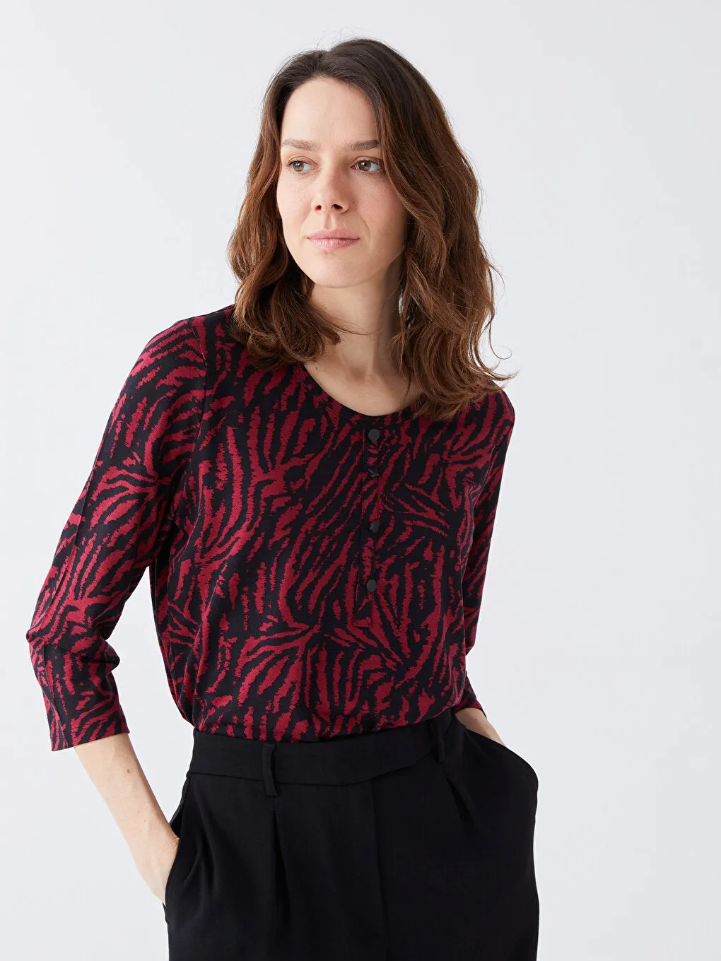 Crew Neck Patterned Women's T-Shirt