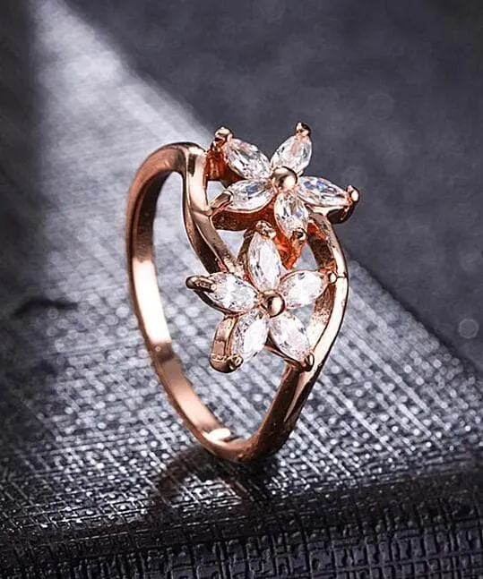 Crystal & 18K Rose Gold-Plated Double Clover Ring