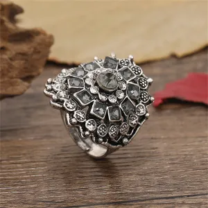 Crystal & Cubic Zirconia Flower Adjustable Ring