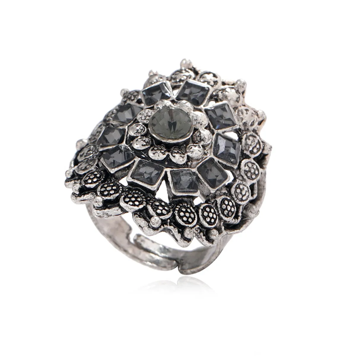 Crystal & Cubic Zirconia Flower Adjustable Ring