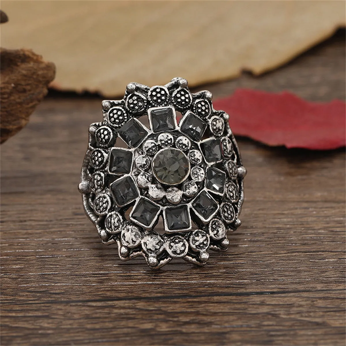 Crystal & Cubic Zirconia Flower Adjustable Ring